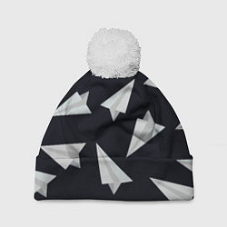 Шапка с помпоном Белый бумажный самолётик - Телеграм, цвет: 3D-белый