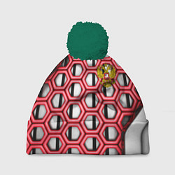 Шапка с помпоном Россия герб сетка метала, цвет: 3D-зеленый