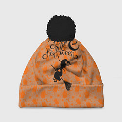 Шапка с помпоном Хэллоуин - маленькая ведьмочка, цвет: 3D-черный