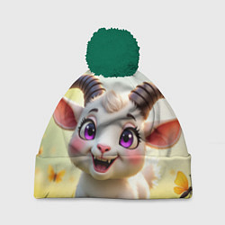 Шапка с помпоном Козлёнок на лугу, цвет: 3D-зеленый