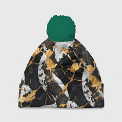 Шапка с помпоном Черно-белый змеиный паттерн, цвет: 3D-зеленый
