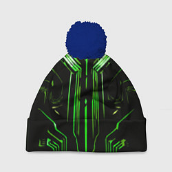 Шапка с помпоном Green stripes on a black background, цвет: 3D-тёмно-синий