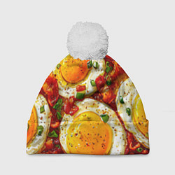 Шапка с помпоном Яичница-глазунья, цвет: 3D-белый