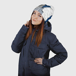 Шапка с помпоном Сине-белый пэчворк, цвет: 3D-белый — фото 2