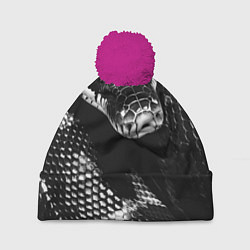 Шапка с помпоном Черно-белая змея, цвет: 3D-малиновый