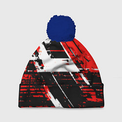 Шапка с помпоном Diagonal black and white stripes on a red backgrou, цвет: 3D-тёмно-синий