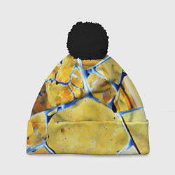 Шапка с помпоном Жёлто-синяя абстракция, цвет: 3D-черный