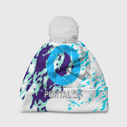 Шапка с помпоном Portal краски синие, цвет: 3D-белый