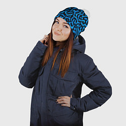 Шапка с помпоном Синее граффити, цвет: 3D-белый — фото 2