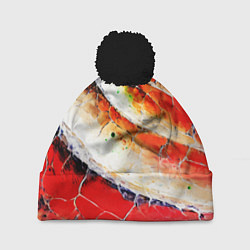 Шапка с помпоном Красно-белая волнистая абстракция, цвет: 3D-черный