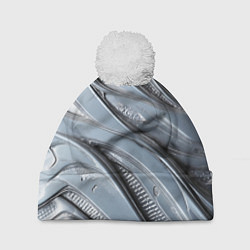 Шапка с помпоном Полированный металл серебряный, цвет: 3D-белый