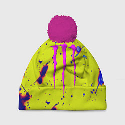 Шапка с помпоном Monster energy краски, цвет: 3D-малиновый