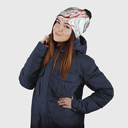 Шапка с помпоном Красно-белый мрамор, цвет: 3D-черный — фото 2