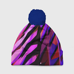 Шапка с помпоном Фиолетово -чёрная абстракция, цвет: 3D-тёмно-синий