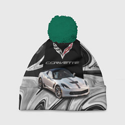 Шапка с помпоном Chevrolet Corvette - motorsport racing team, цвет: 3D-зеленый