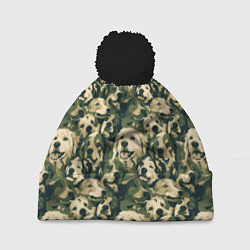 Шапка с помпоном Камуфляжные собаки, цвет: 3D-черный