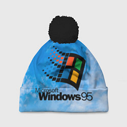 Шапка с помпоном Windows 95 logo, цвет: 3D-черный