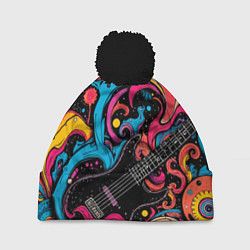 Шапка с помпоном Psychedelic abstract guitar, цвет: 3D-черный