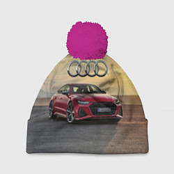 Шапка с помпоном Audi RS 7 на закате солнца, цвет: 3D-малиновый