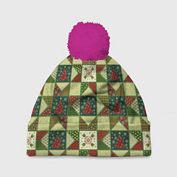 Шапка с помпоном Лоскутный рождественский узор, цвет: 3D-малиновый
