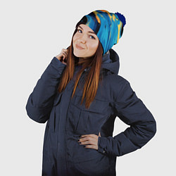 Шапка с помпоном Синяя волна из красок, цвет: 3D-тёмно-синий — фото 2