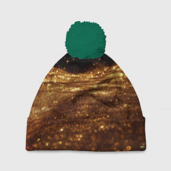 Шапка с помпоном Золотистые крупицы на черном, цвет: 3D-зеленый