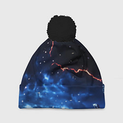 Шапка с помпоном Звезды и молнии в разломе плит, цвет: 3D-черный