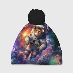 Шапка с помпоном Котик бравый космонавт - неон, цвет: 3D-черный