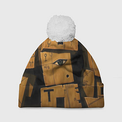 Шапка с помпоном Глаза в каменных домах, цвет: 3D-белый