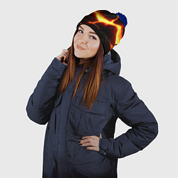 Шапка с помпоном Лава в черной текстуре, цвет: 3D-тёмно-синий — фото 2