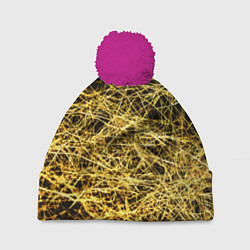 Шапка с помпоном Золотое плетение на черном, цвет: 3D-малиновый
