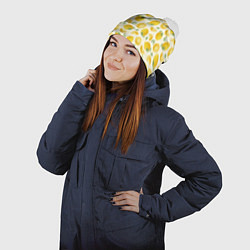 Шапка с помпоном Сочные лимоны - паттерн, цвет: 3D-белый — фото 2