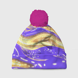Шапка с помпоном Фиолетово-золотая жидкая текстура, цвет: 3D-малиновый