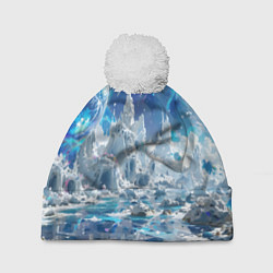 Шапка с помпоном Фантастическая синяя планета, цвет: 3D-белый