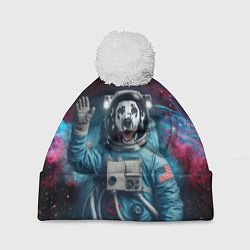 Шапка с помпоном Далматинец бравый космонавт - нейроарт, цвет: 3D-белый