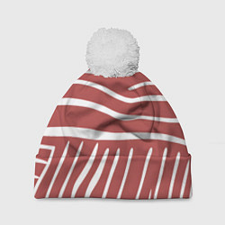 Шапка с помпоном Полоски красной зебры, цвет: 3D-белый