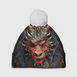 Шапка с помпоном Дракон в стиле ирезуми с узорами, цвет: 3D-белый