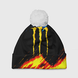 Шапка с помпоном Monster energy текстура огненная, цвет: 3D-белый