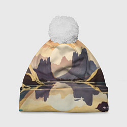 Шапка с помпоном Рассвет над горным озером, цвет: 3D-белый