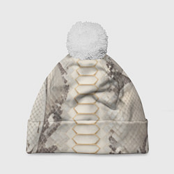 Шапка с помпоном Светлая кожа змеи, цвет: 3D-белый