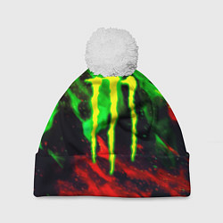 Шапка с помпоном Monster energy огонь лого, цвет: 3D-белый