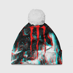 Шапка с помпоном Monster energy огонь глитч, цвет: 3D-белый