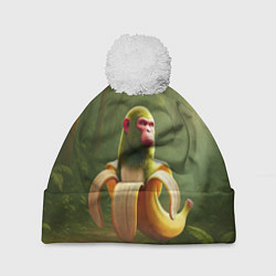 Шапка с помпоном Шимпанзини бананини ии мем, цвет: 3D-белый