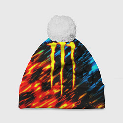 Шапка с помпоном Monster energy огонь и лёд искры, цвет: 3D-белый