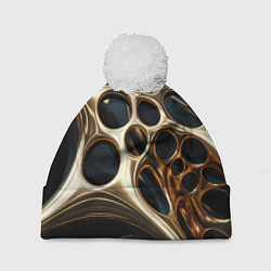 Шапка с помпоном Черно-золотая абстракция, цвет: 3D-белый
