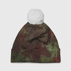 Шапка c помпоном Абстракция - green fabric soaked in red paint