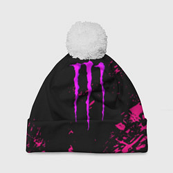 Шапка с помпоном Monster energy неоновые краски лого, цвет: 3D-белый