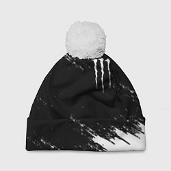 Шапка с помпоном Monster energy краски штрихи белые, цвет: 3D-белый