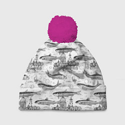 Шапка c помпоном Корюшка и рыбалка в Питере паттерн