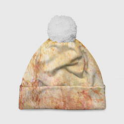 Шапка с помпоном Абстракция - drops corroded by bleach on an orange, цвет: 3D-белый
